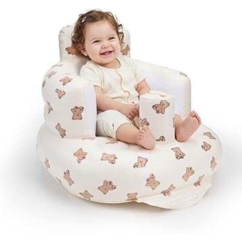 UNEEDE Inflatable Baby Seat for 3 Months & Up, Infant Floor Chair for Sitting Up with Built in Air Pump, Lightweight Travel Baby Bath Seat for Home, Camping, Beach & Outdoor