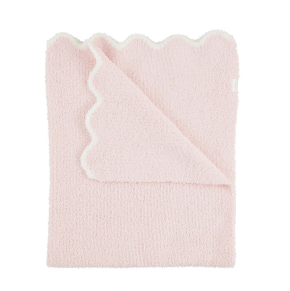 Pink Scallop Chenille Blanket - Cozy Knit Design | Mud Pie