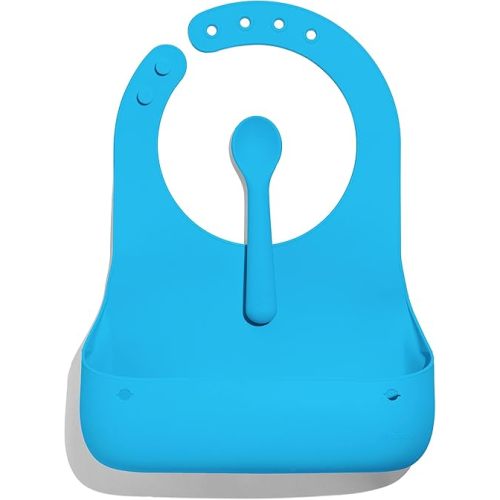 Avanchy Silicone Baby Bibs, Waterproof, Adjustable, BPA Free, Soft Unisex Set for Toddlers with Matching Spoon