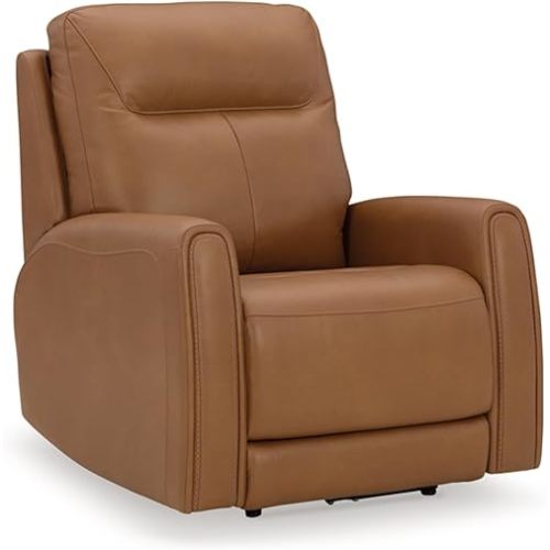 Signature Design by Ashley Tryanny Modern Power Recliner in Leather Match and with Adjustable Headrest and USB Port, Orange