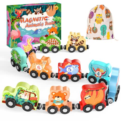 Zeoddler Toys for Toddlers, 11 Magnetic Wooden Animals Train Set, Montessori Toys for Toddlers, Learning Activities, Sensory Activities for Kids, Birthday Gifts for Boys, Girls