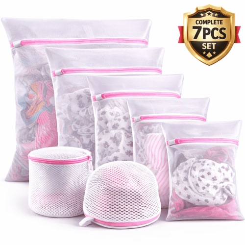 Camkey Mesh Laundry Bags, 7 Pack Multi-Size Mesh Laundry Wash Bags for Delicates, Laundry Bags Mesh Wash Bags with Smooth Zipper & Zipper Cover, Polyester Laundry Bag Set for Bras, Lingerie, Underwea