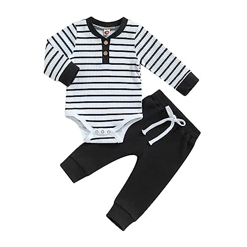 Newborn Baby Boy Girl Clothes Ribbed Knitted Long Sleeve Romper Pants Solid Cotton Infant Fall Winter Outfits 2Pcs