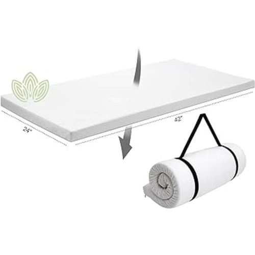 Organic Cotton Pack n Play Topper | CertiPUR-US Baby Mattress Pad for Portable Toddler Bed & Playard w/Washable Waterproof Cover, Soft Ventilated Foam Padding, Nonslip Bottom, Travel Strap | 42x24x1
