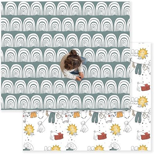 JumpOff Jo Baby Play Mat - Large Folding Foam Play Mat for Infants, Babies, Toddlers, Waterproof, Double-sided (70" x 59") - Rainbow Dog Days