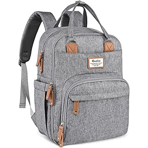 Diaper Bag Backpack, RUVALINO Multifunction Travel Back Pack Maternity Baby Changing Bags, Large Capacity, Waterproof and Stylish, Gray