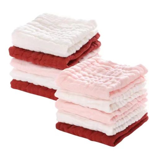 MUKIN Baby Washcloths - Natural Cotton Baby Wipes - Soft Newborn Baby Face Towel for Sensitive Skin- Baby Registry as Shower, 10 Pack 12x12 inches (Red,Pink,White)