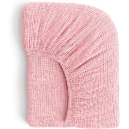 Muslin Crib Sheets, 100% Organic Cotton, Breathable and Ultra-Soft, Standard Crib Sheet Mattress (28"x 52") for Girls and Boys, Neutral Fitted Baby Crib Sheet (Pink)