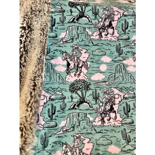 The Opal Vintage Cowgirl Blanket / Western Minky Throw / Shaggy / Cowhide / Cowgirl Toile / Western Bedding / Cowgirl Bedroom Decor