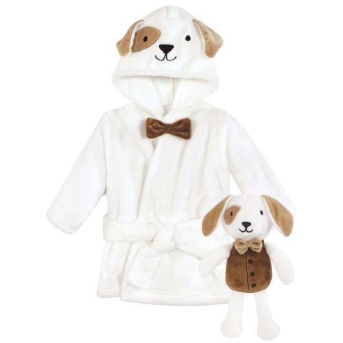 Hudson Baby Unisex Baby Plush Bathrobe and Toy Set, Dog, One Size