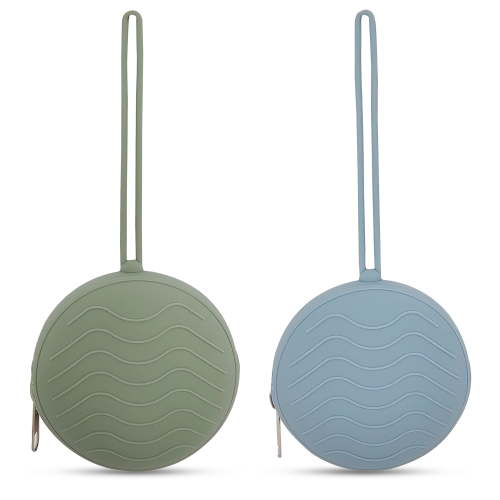 HippoBaby Silicone Pacifier Holder Case 2-Pack – 100% Food-Grade, BPA-Free, Portable with Loop – Durable & Easy to Clean (Sage/Sky Blue)