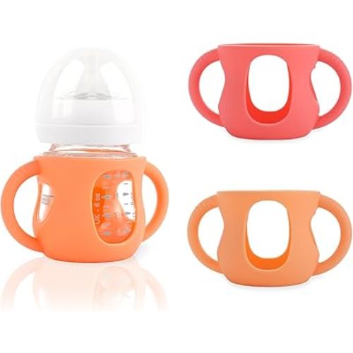 2-Pack Silicone Sleeves for Philips Avent Glass Bottles, BPA-Free Drop-Resistant Baby Bottle Sleeves with Handles, Compatible with Philips Avent Natural Glass Baby Bottles (4 oz)