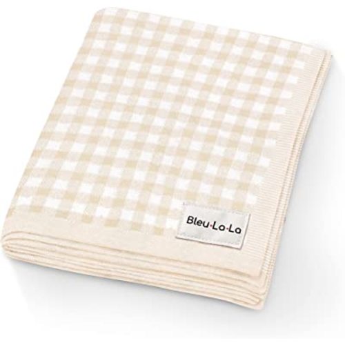 Checkered Baby Blanket Swaddle - 100% Soft Cotton Quilt Swaddling Crib Stroller Blanket for Nursery Bed Shower Baby Gift Registry for Newborns Toddlers Boys & Girls (Plaid - Beige)