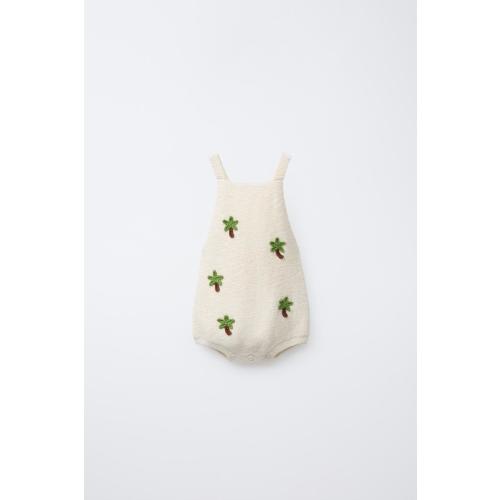 EMBROIDERED PALM TREE KNIT ROMPER - Ecru | ZARA United States
