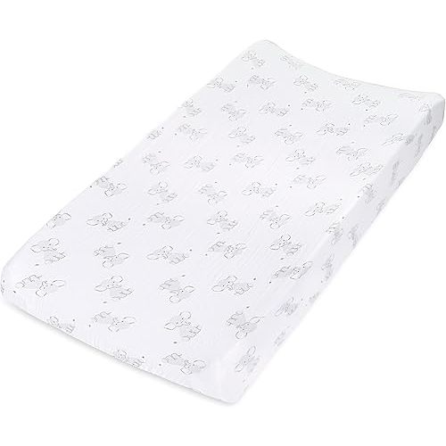 aden + anais Essentials Changing Pad Cover, 100% Cotton Muslin, Super Soft, Breathable, Tailored Snug Fit, Single, Safari Babes, Elephant