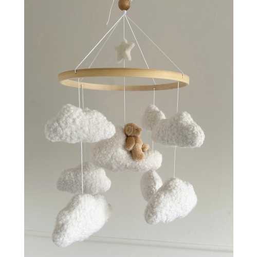 TEDDY’S DREAM cot mobile, boucle cot mobile, cloud mobile, neutral nursery, baby mobile, nursery mobile, crib mobile, nursery decoration