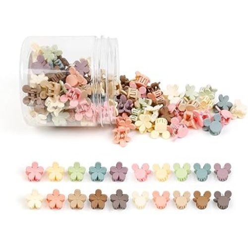 100Pcs Colorful Mini Flower Hair Clips Set, TEBIEKOY Small Hair Clips Mini Hair Claw Clip Cute Jaw Clips Hair Pins Hair Barrettes Tiny Flower Hair Accessories for Women