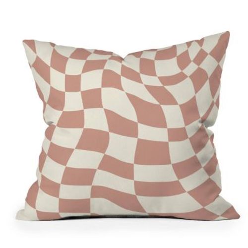 16" X 16" Little Dean Checkers Coral Summer Beach Outdoor Throw Pillow Pink - Deny Designs: Gingham Pattern, Square Shape, Zippered