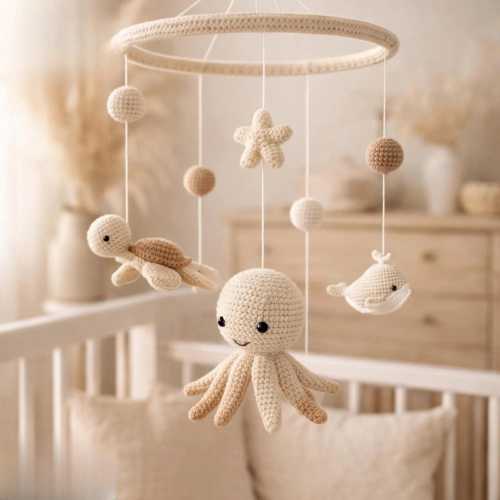 Baby Mobile Crib, Crochet Ocean Mobile, Neutral Nursery Decor, Handmade Baby Mobile, Cot Mobile, Sea Animal Nursery Gift