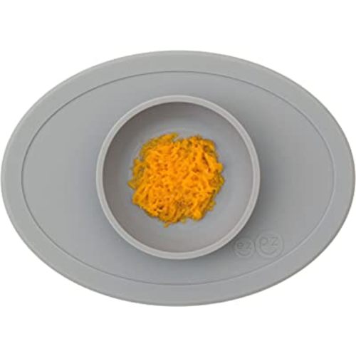 ezpz Tiny Bowl (Gray) - 100% Silicone Suction Bowl with Built-in Placemat for First Foods + Baby Led Weaning - Fits on All Highchair Trays - 6 Months+