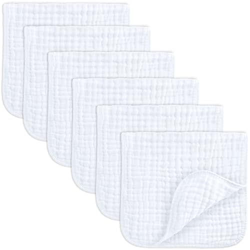 Comfy Cubs Muslin Burp Cloths Set Large 100% Cotton Hand Washcloths for Babies, Baby Essentials 6 Layers Extra Absorbent and Soft Boys & Girls Baby Rags for Newborn Registry (White, 6-Pack, 20" X10")
