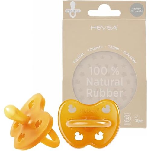 HEVEA Natural Rubber Pacifier Symmetrical Newborn 0+ Months Two-Pack - Natural