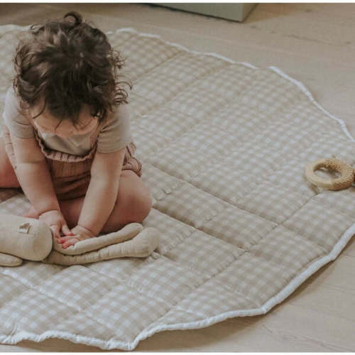 Picnic Gingham Round play Mat, Beige - Gooselings | Maisonette