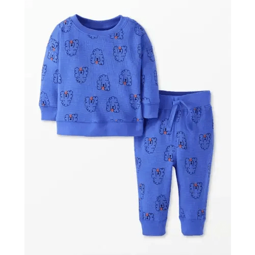 Baby Waffle Knit Top & Pants Set (Color: Squiggly Poodle)