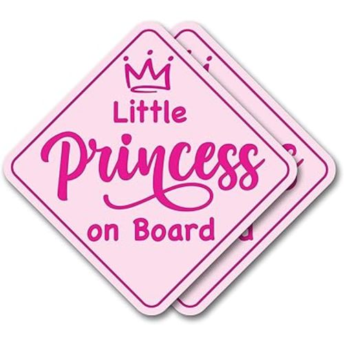 | Princess On Board Sticker for Cars (2 Pcs) - Strong Adhesive Waterproof Baby On Board Signs for Cars. Size 6". Perfect Baby Girl On Board Sticker for Cars, Trucks Etc