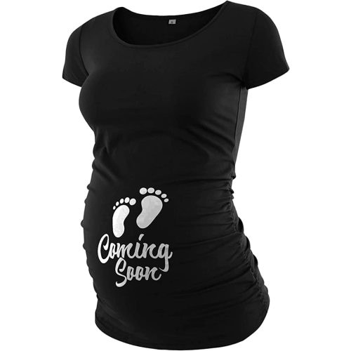 Maternity T Shirts For Women - Cute Funny Graphic Pregnancy Gifts For First Time Moms Ruched Sides Tops