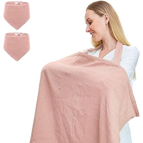 Muslin Nursing Cover for Breastfeeding, Soft & Breathable Cotton Breastfeeding Cover with Arch Neckline for Mom and Baby, Breathable 100% Cotton Nursing Apron Multi-use Stroller Cover