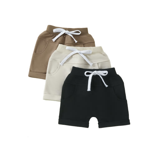 Qtinghua 3Pcs Pack Infant Toddler Baby Boy Casual Shorts Summer Elastic Waist Solid Color Short Pants Joggers Black Apricot Coffee 0-6 Months