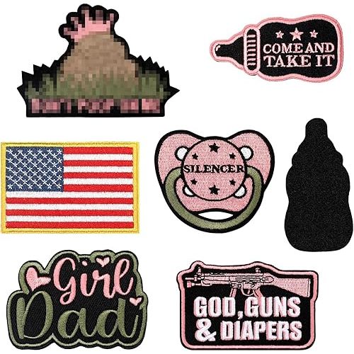 6 Pcs Daddy Tactical Patches Hook and Loop Patch for Dad Tactical Patches Include Pacifier, Bottle, and Flag for Hats Coats Diaper Bags(Girl Daddy,Pink)