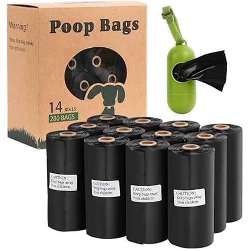 Dog Poop Bags Rolls Refill: TVOOD 280 Count Unscented Doggie Poop Bags with Dispenser Leak Proof and Thick Poo Bag for Pet Waste (Black)