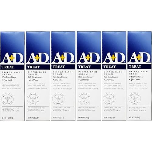 A+D Zinc Oxide Diaper Rash Cream with Aloe 4 oz (Pack of 6)