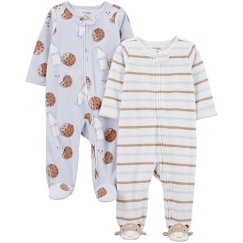 Simple Joys by Carter's Neutral 2-pack Fleece Footed Sleep and Play, Milk and Cookies, NB