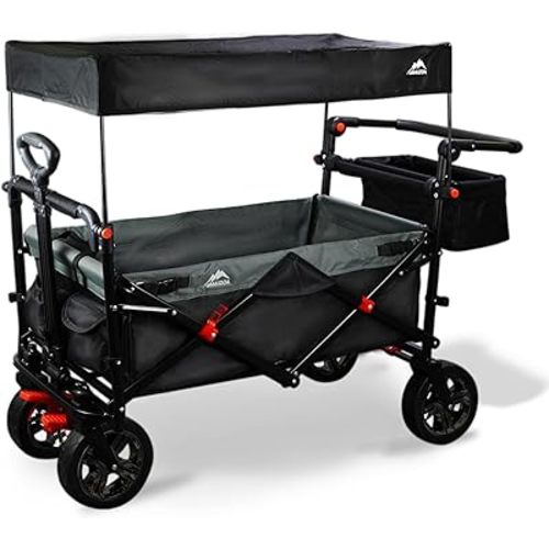 Foldable Wagons with Removable Canopy, Safety Belts, Reversible Handlebar, Removable Canopy, with seat Belts