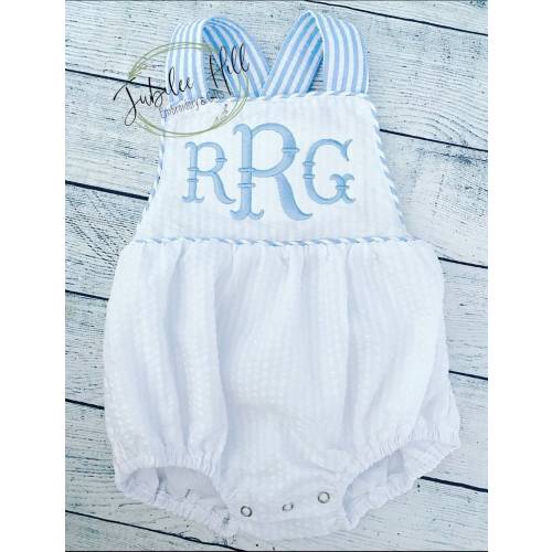 Boy’s Seersucker Sunsuit with Monogram