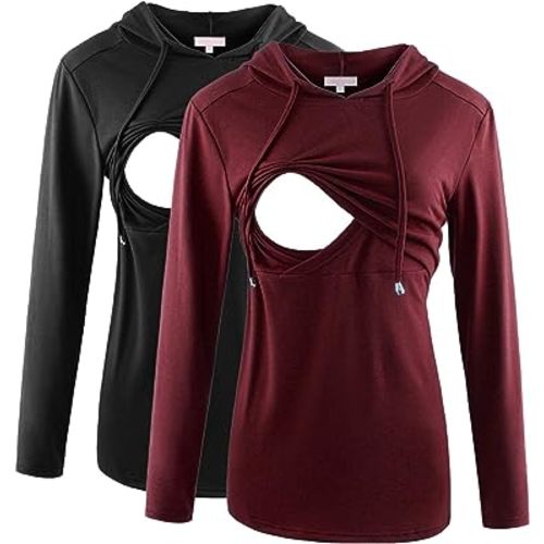 Bhome Nursing Shirt Long Sleeves Hoodie Breastfeeding Top Sweatshirt