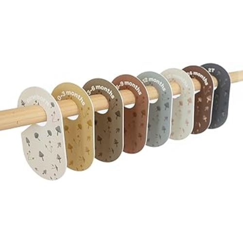 3 Sprouts Baby and Toddler Hanger Closet Dividers Set of 8 - Durable Nursery Closet Organizer for Baby Clothes by Size/Age for Infant to Toddler, Boy & Girl - Mushroom