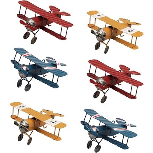 YIYA 6 PCS Metal Airplane Decoration Hanging Airplane Ornament for Boys Room Photo Props Desktop Decoration Office Bedroom Home Decoration, 3 Colors