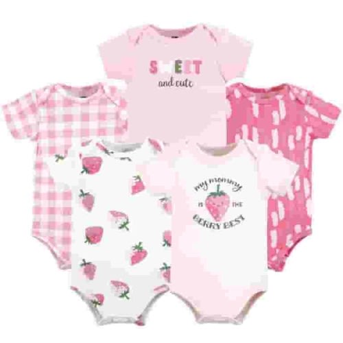 Hudson Baby Short Sleeve Bodysuits, 5-Pack, Newborn- 24 Months