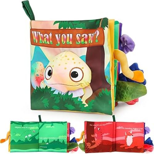 Soft Baby Books Animal Tails Baby Toy Touch and Feel Crinkle Cloth Book Infant Toy with Non-Toxic Fabrics, for Newborn Boys and Girls 0-6-12 Months (What can U Saw)