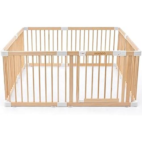 HARPPA Baby Gate Playpen Wooden Playpen for Babies and Toddlers Large Play Yards Baby Fence Play Area 56 x 56 x 24 inch