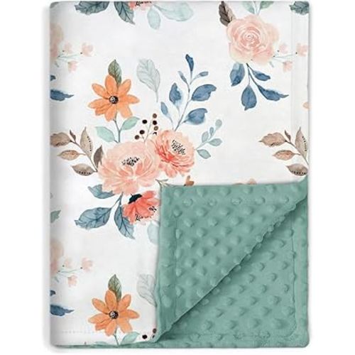 BORITAR Baby Blankets Super Soft Plush Mink Fabric for Boys Girls,Elegant Multicolor Floral Receiving Blankets with Double Layer Dotted Backing for Newborn,Toddler,Shower Gifts 30 x 40 Inch