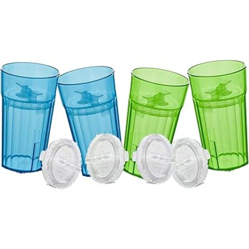 Reflo Smart Cup (Blue & Green 4-Pack) Open Training Cup, Toddler Cup, No Suction 6oz, 360 Control-Flow, USA MADE Premium High-Impact Plastic
