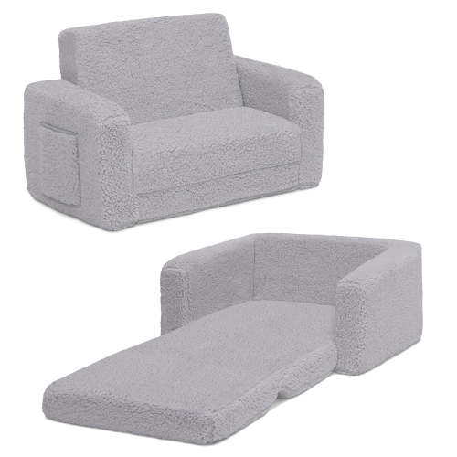 Delta Children Cozee Sherpa Toddler Convertible Chair to Lounger, Soft Foam Furniture for Sleep and Lounge, Grey
