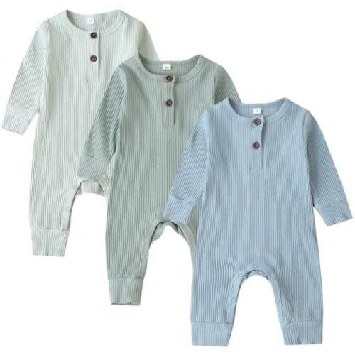 Bafeicao Baby Boy Girl 2/3 Pack Solid Romper Ribbed Short/Long Sleeve Bodysuit Jumpsuit Infant Knitted Outfits Clothes