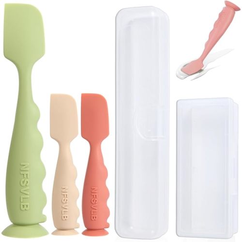 Baby Diaper Cream Spatula with Case,1 Large 2 Mini Diaper Spatula with 2 Case,Butt Spatula Baby Diaper Cream Applicator, Soft Butt Paste Spatula Diaper Rash Spatula with Case Green Red Beige