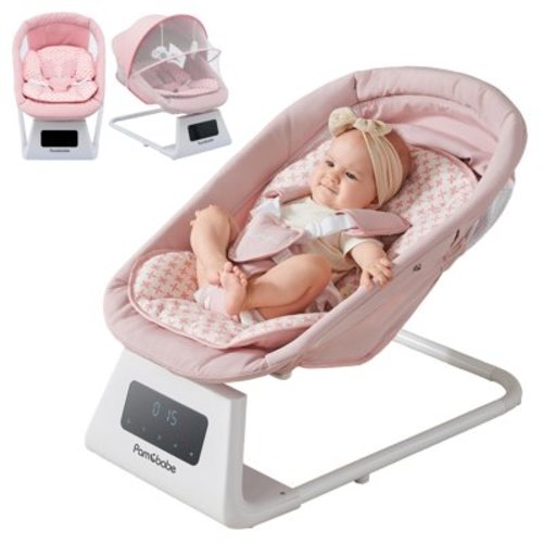 Pamo Babe Baby Swing for Newborns,5 Speeds with Remote Control,Canopy,Mosquito Net(Pink)
